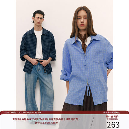 LR MADE 26AW 褶皱感格纹 抗皱易打理 双头拉链格子长袖衬衫