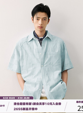 LR MADE 流苏暗方格 立体绣线 轻薄棉感 休闲方领短袖衬衫