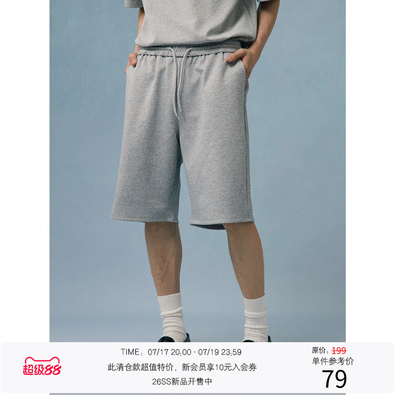 LR MADE 慵懒抗皱太空棉 休闲复古运动抽绳五分短卫裤