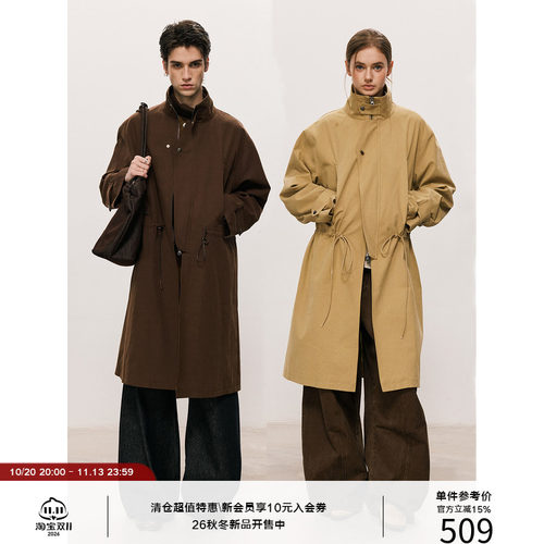 LR MADE 26AW 异形层次门襟 收腰油蜡抽绳 长款A字廓形风衣外套