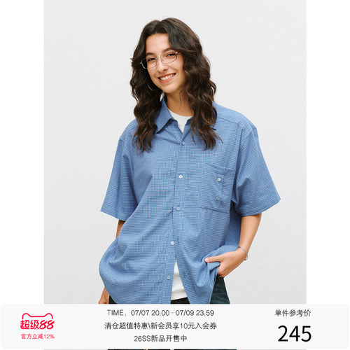 LR MADE 26SS 撞色拼扣 错位贴袋 色织格纹 复古格子宽松短袖衬衫