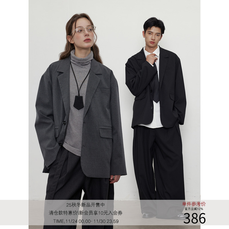 LR MADE 25AW 高品质细条纹路TR  微廓形平驳领通勤西装夹克外套