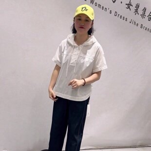 女装 天骄一生水26326初夏新款 加大码 衬衫 胖妹妹百搭上衣 连帽短袖