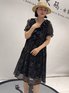 女权贵族3710夏季新款欧货雪纺连衣裙加大码女装胖妹妹显瘦气质裙