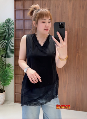 妃儿红6003夏季新款欧货减龄砍袖背心打底衫加大码女装胖妹妹上衣