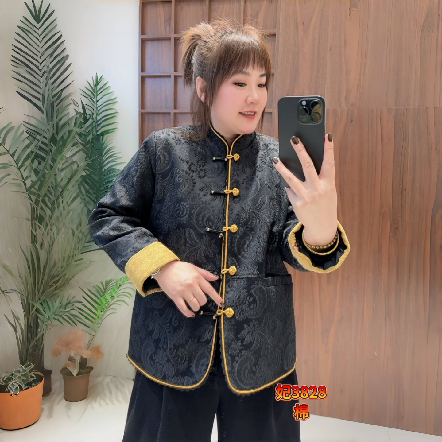 妃儿红秋冬款大码国风薄棉服外套