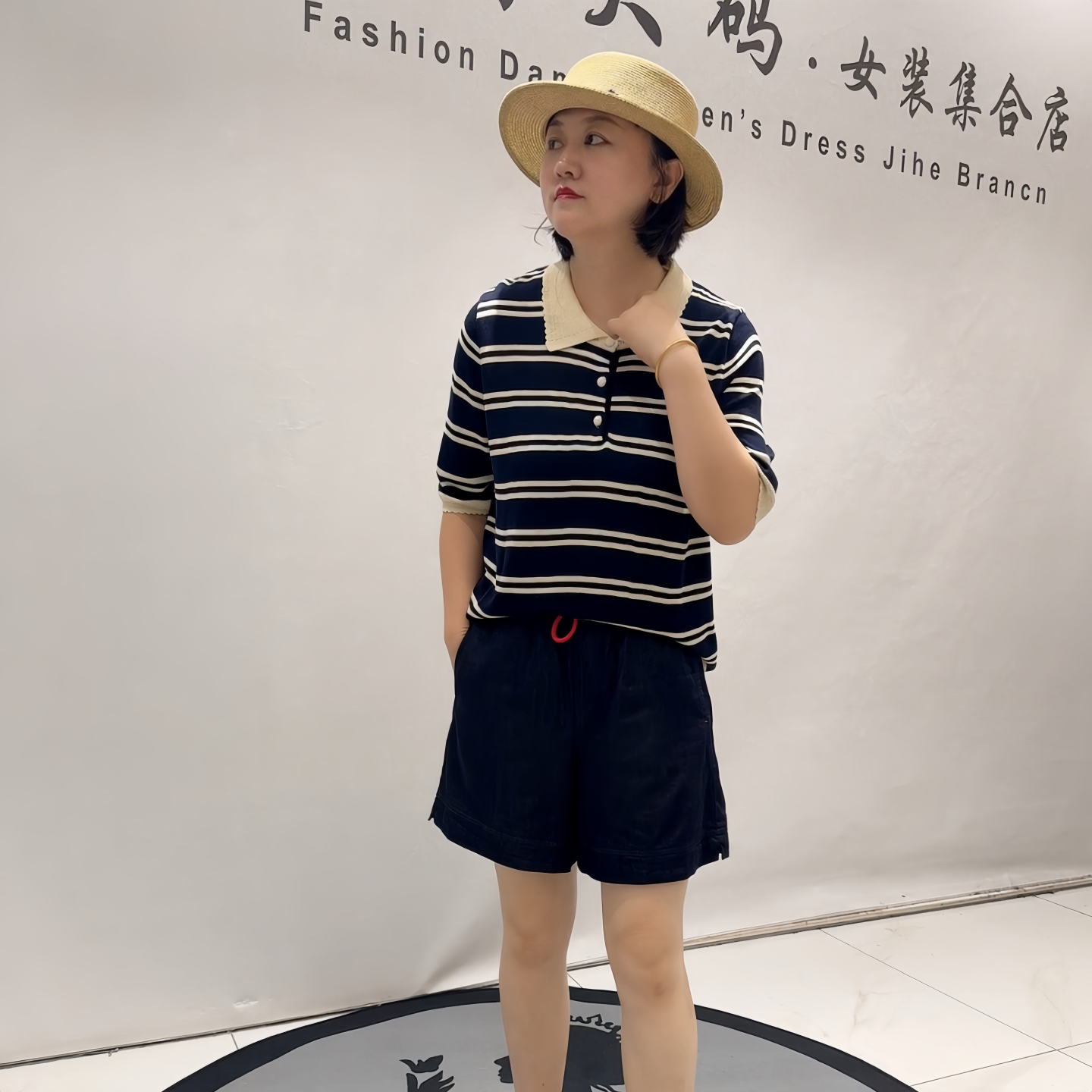 女权贵族6333初秋新款欧货POLO领针织衫短袖加大码女装胖妹妹上衣