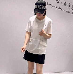 芮娜依莲蓝鲸之吻9028夏季新款欧货短袖加大码女装胖妹妹显瘦上衣