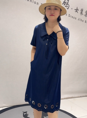 女权贵族31088夏季新款欧货牛仔连衣裙加大码女装胖妹妹显瘦裙子