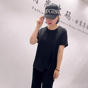 新款 女装 欧货醋酸料短袖 加大码 胖妹妹气质上衣 衫 芮娜依莲1725夏季