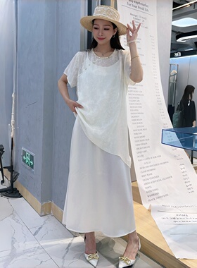 妃儿红6302夏季新款欧货减龄吊带两件套连衣裙加大码女装胖妹妹裙