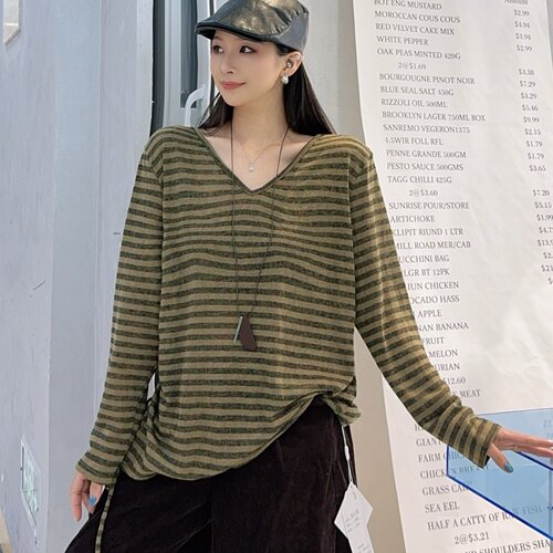 妃儿红秋季新款大码V领长袖衫女
