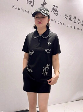 女权贵族3238B夏季新款欧货短袖衬衫加大码女装胖妹妹百搭POLO衫
