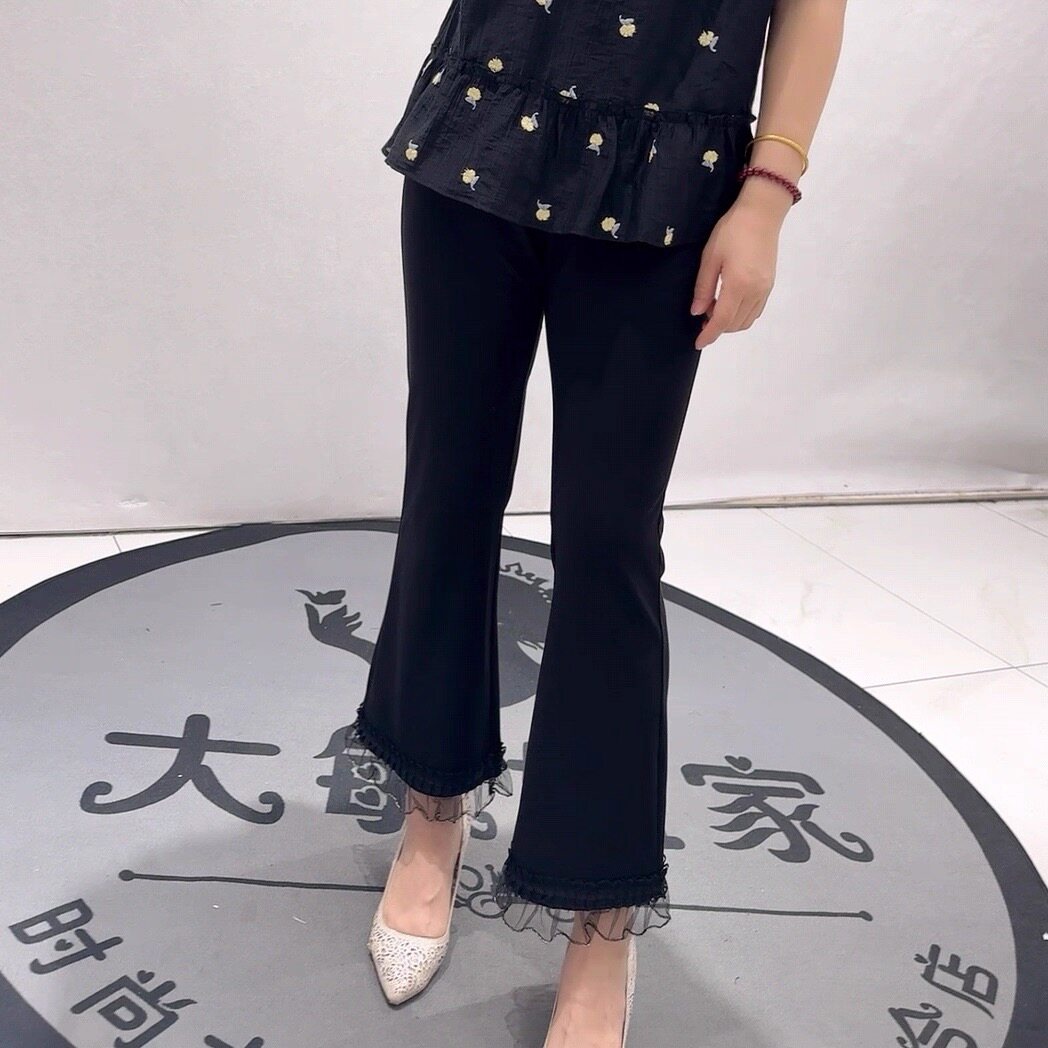 芮娜依莲1923夏季新款欧货女人味女裤加大码女装胖妹妹显瘦微喇裤
