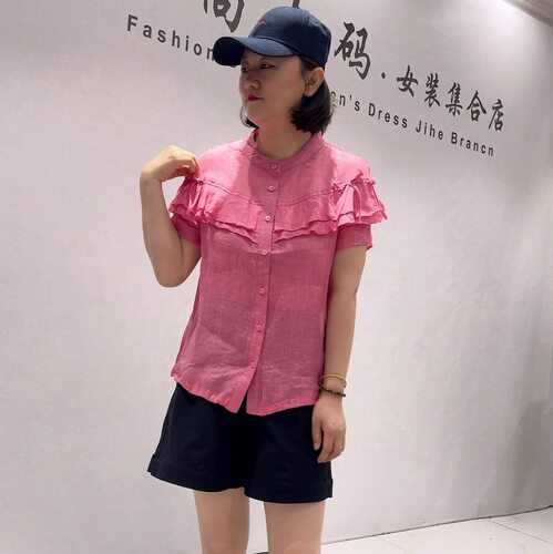 女权贵族夏季新款大码麻料短袖衫