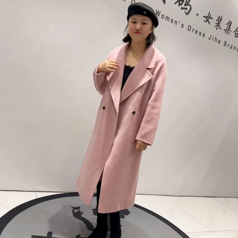 芮娜依莲冬季长款大码毛呢外套女
