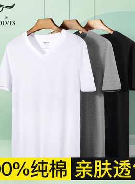 七匹狼男士短袖内衣男款纯棉鸡心领内搭t恤全棉V领低领老头汗衫男