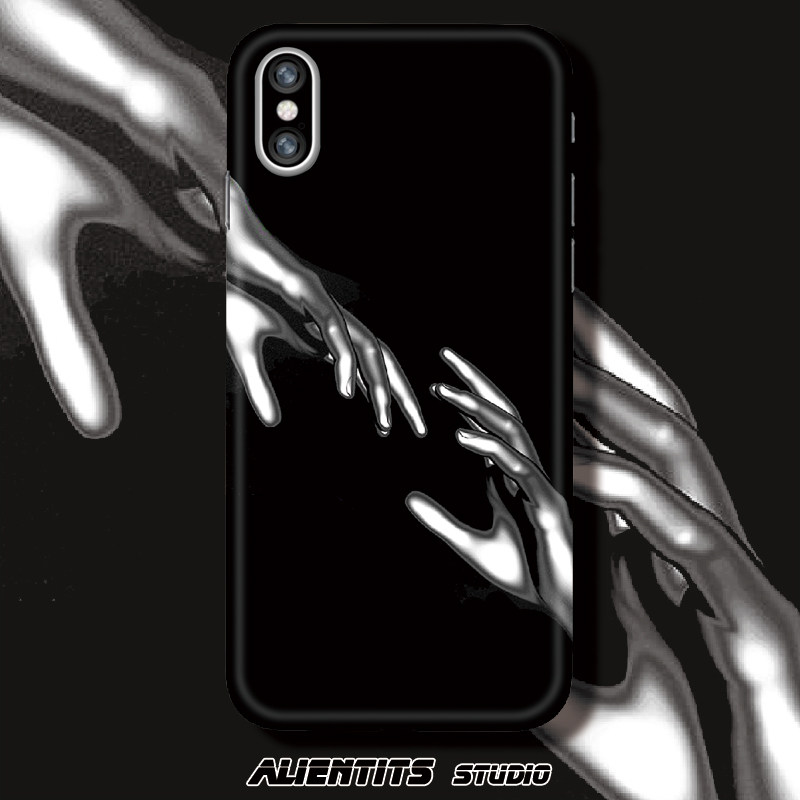 AlenTits原创 3d科技感暗黑极简赛博液态金属手适用于苹果iPhone安卓定制手机壳