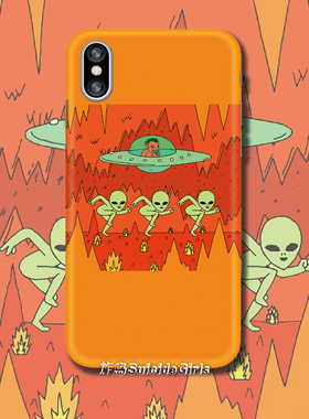 AlienTIts原创fire橙色外星人跳舞插画适用于苹果iPhone安卓定制手机壳
