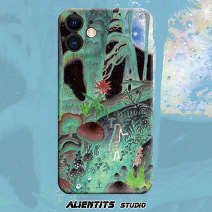 AlienTits幻觉反应蘑菇森林超现实插画暗黑psy奇幻艺术小众防摔适用苹果安卓手机壳