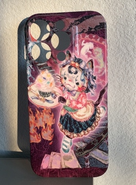 AlienTits紫色抽象凯蒂猫复古日和千禧艺术原创个性创意设计小众防摔适用苹果华为小米安卓定制手机壳