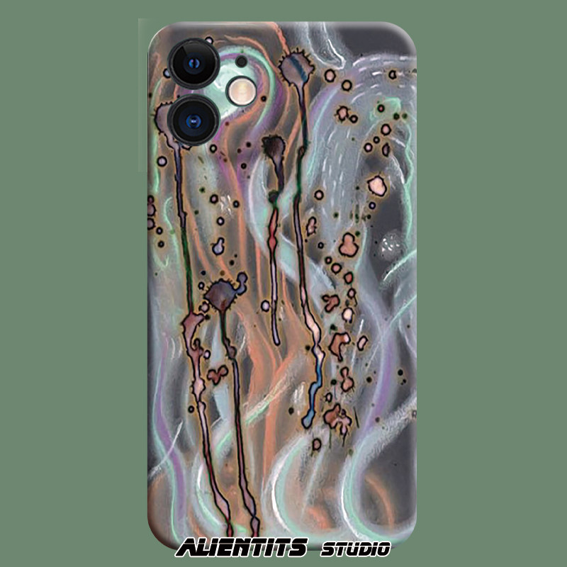 AlienTits暗黑涂鸦抽象干花灰色调手绘怪趣味原创创意艺术小众防摔适用苹果华为小米安卓定制手机壳