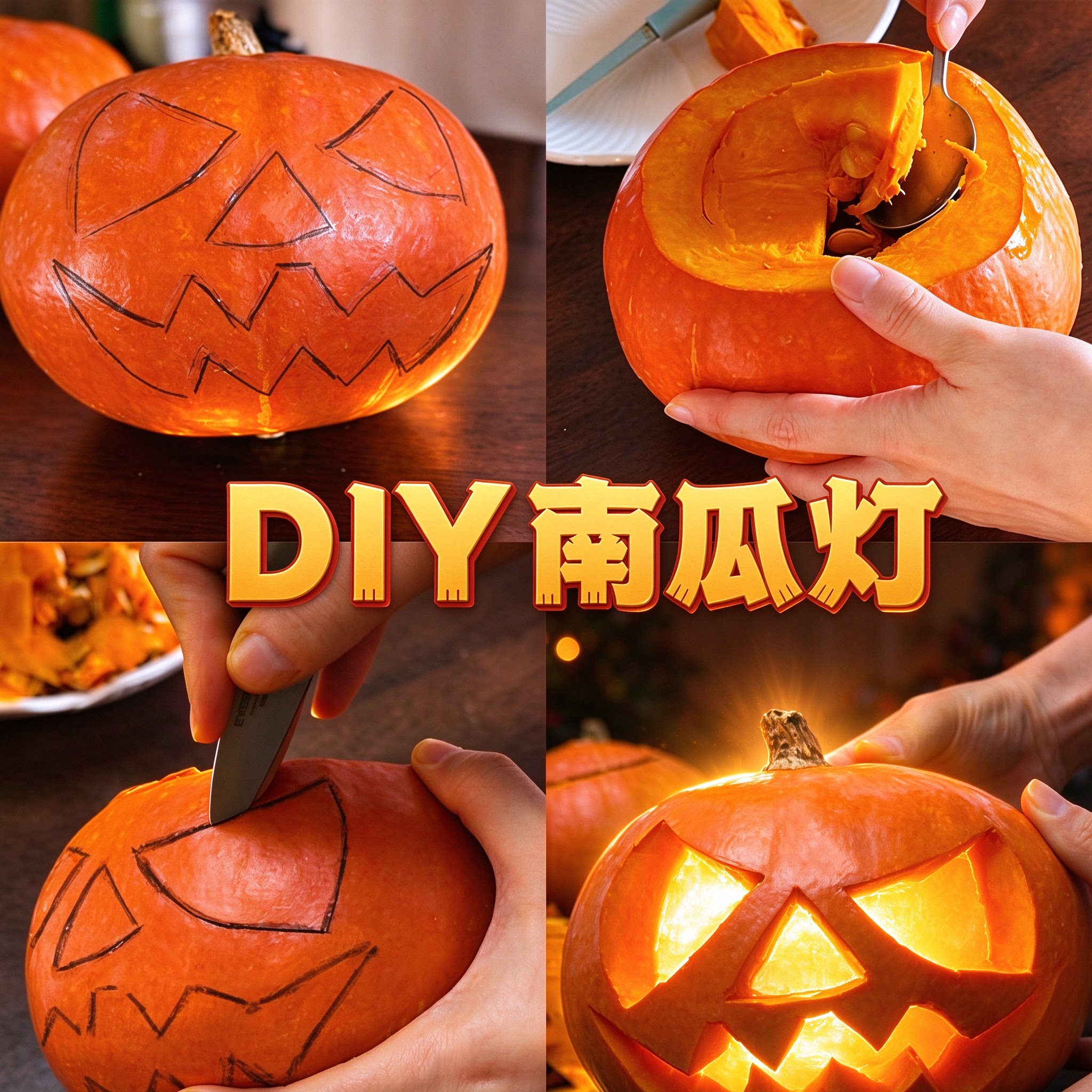 儿童手工雕刻真南瓜灯DIY万圣节装饰南瓜灯笼绘画涂鸦工具材料包