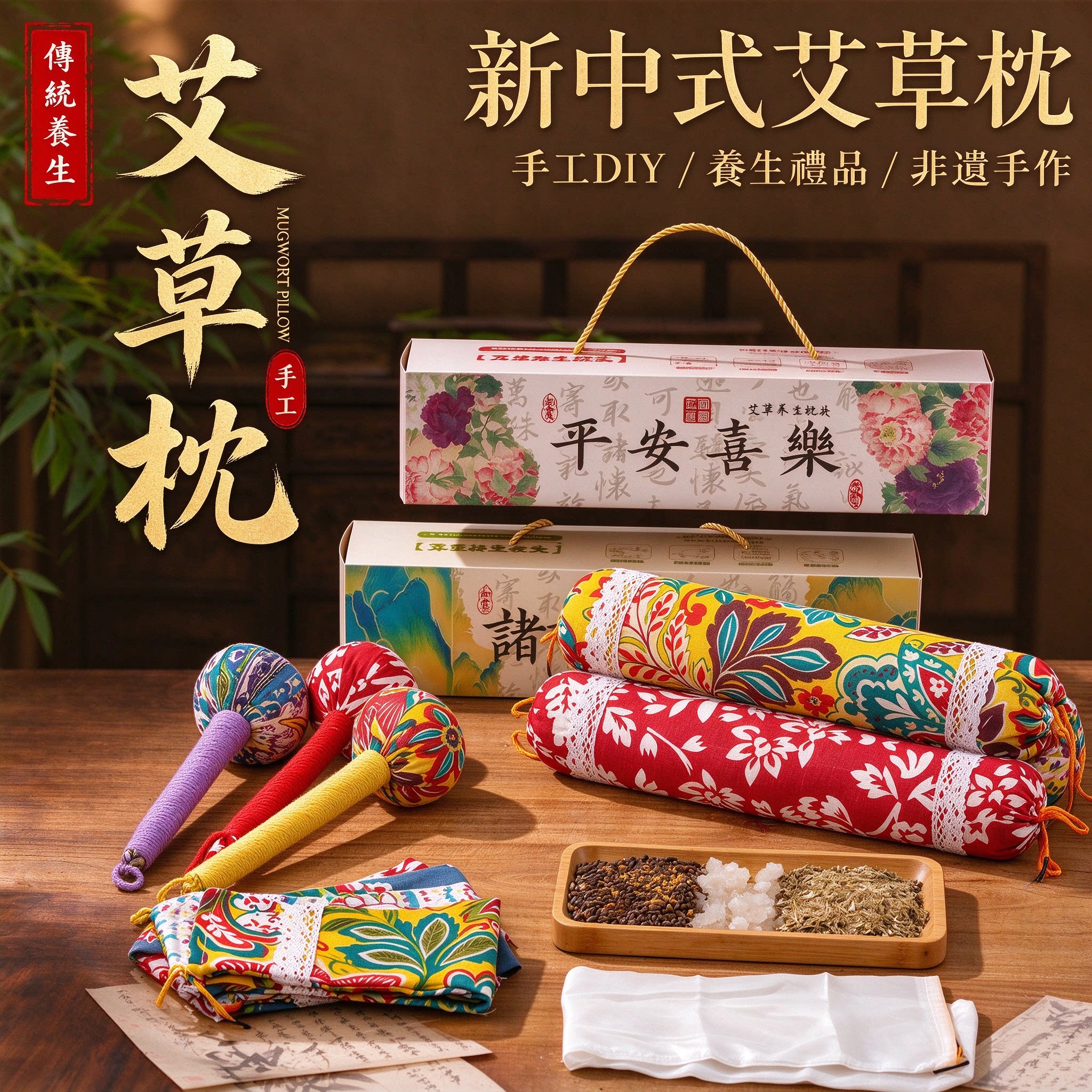重阳节艾草枕diy材料包颈椎枕中药枕头手工团建活动养生礼物非遗