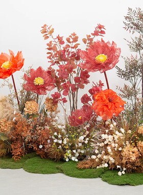 秋色橱窗植物造景仿真花绿植人造纸花高端仿生假花草商场网红摆设