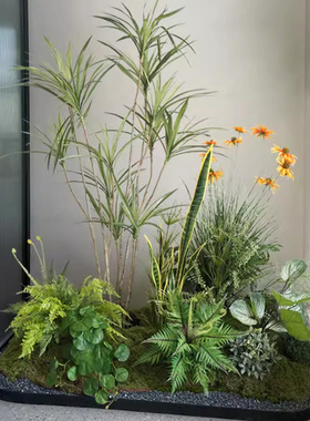 室内假植物景观过道阳台办公室仿生花草盆景庭院角落苔藓绿植造景