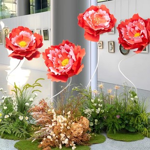 巨型花朵植物造景橱窗仿真花艺布置假花装饰网红拍照背景道具花卉