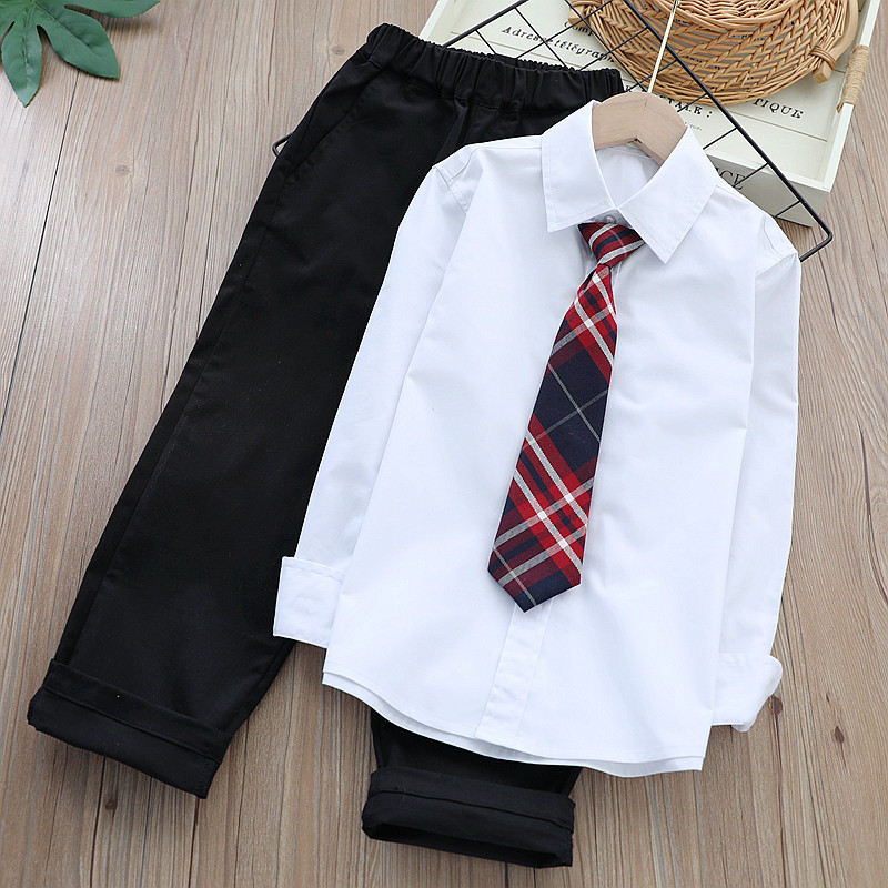 男童白衬衫纯棉春秋小学生校服