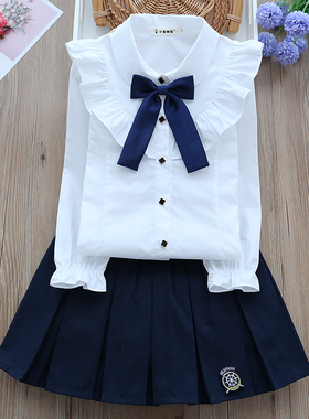 女童套装校服学院风儿童春装白衬衫格子短裙子衬衣套裙学生园服