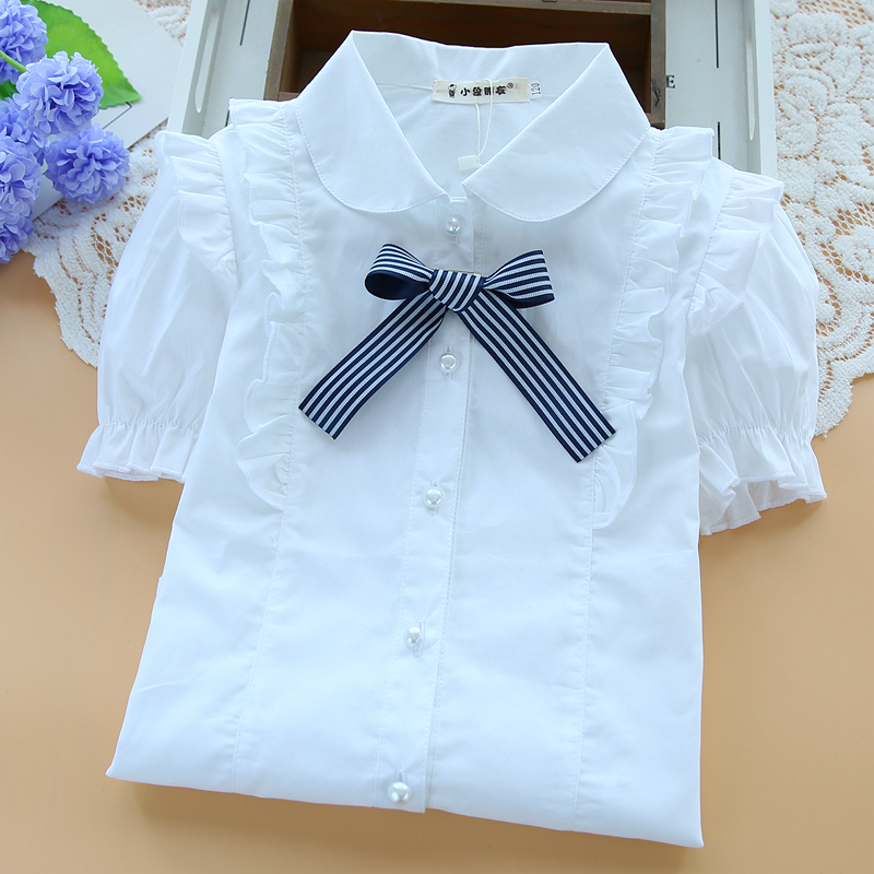 襯衫短袖純色女孩全棉演出服夏季