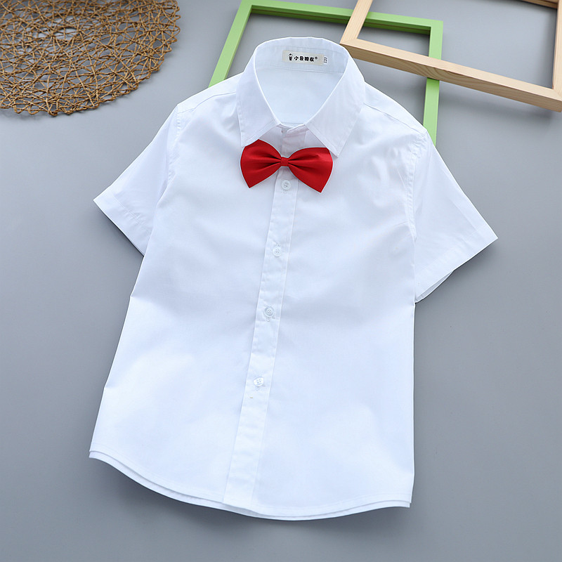 男童衬衫短袖纯棉中大童衬衣套装男孩白色演出服男大童夏季校服