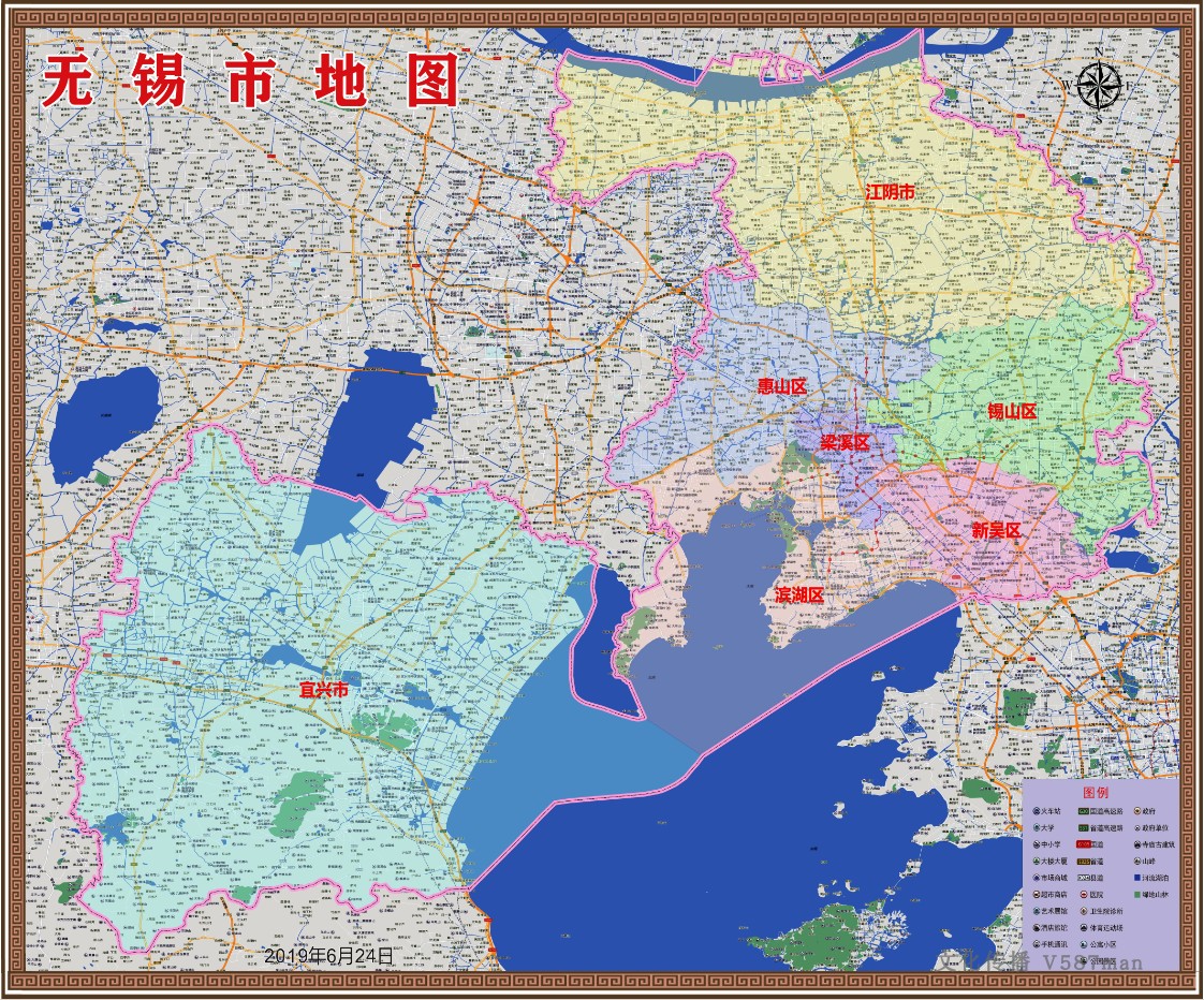 2019年江苏无锡市百度版地图滨湖新吴锡山惠山江阴宜兴市120x144