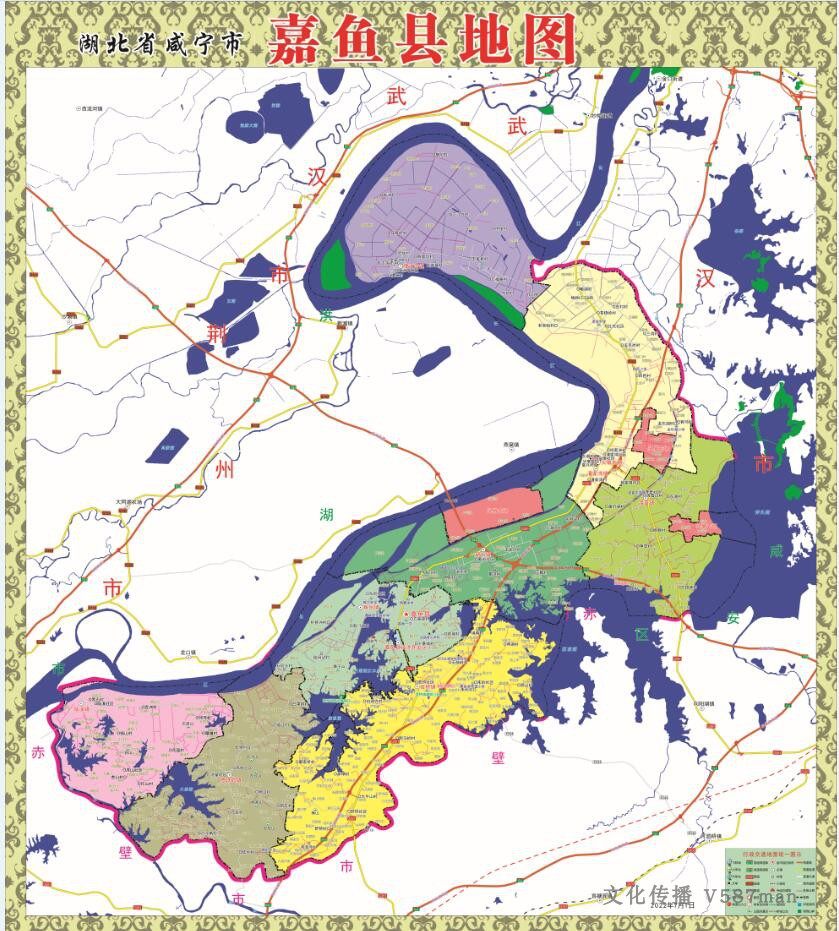 2022年定制湖北省咸宁市嘉鱼县交通旅游行政乡镇村落分布地图
