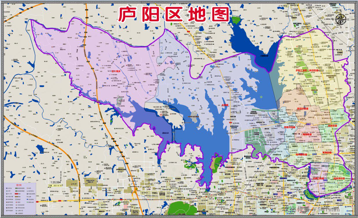 2022年3月安徽合肥市庐阳区定制行政交通旅游乡镇村落分布地图
