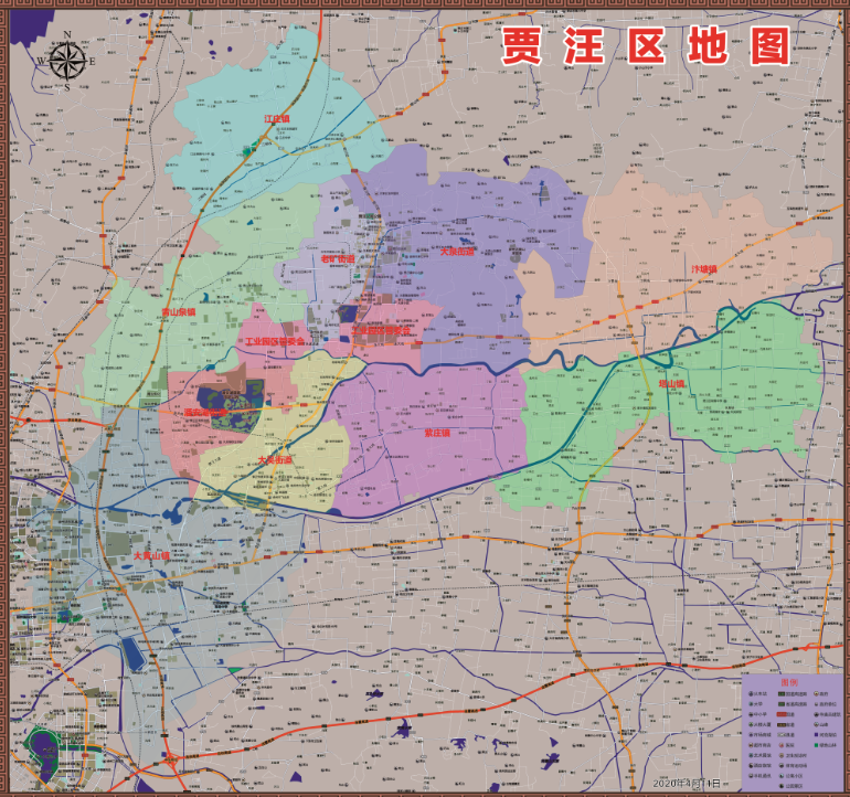 2020年江苏徐州贾汪区百度版地图行政交通旅游乡镇地图100x94cm
