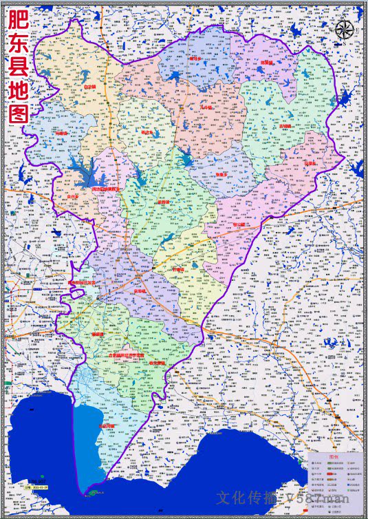 2022年3月安徽合肥市肥东县百度版行政交通旅游乡镇村落分布地图