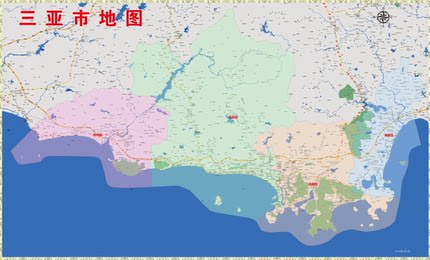 2020年海南三亚百度版地图行政交通旅游乡镇地图104x172cm