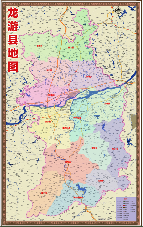 2019年浙江衢州市龙游县百度版地图行政交通旅游乡镇地图80x128cm