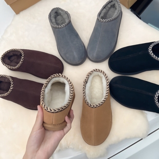 牛皮毛一体秋冬男女士加绒棉鞋一脚蹬家居外穿棉拖鞋羊毛一脚蹬