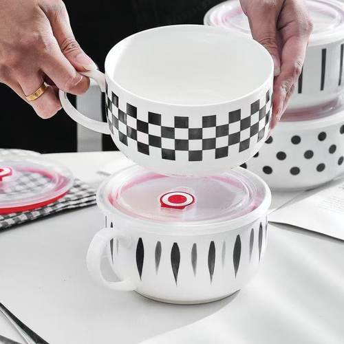 陶瓷带盖泡面碗食堂饭碗便当碗