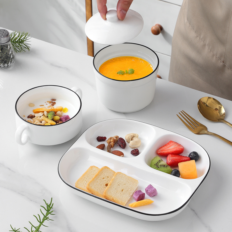 陶瓷分格餐盘一人食减脂餐具盘子家用儿童多格餐盘减肥小吃盘饭盘