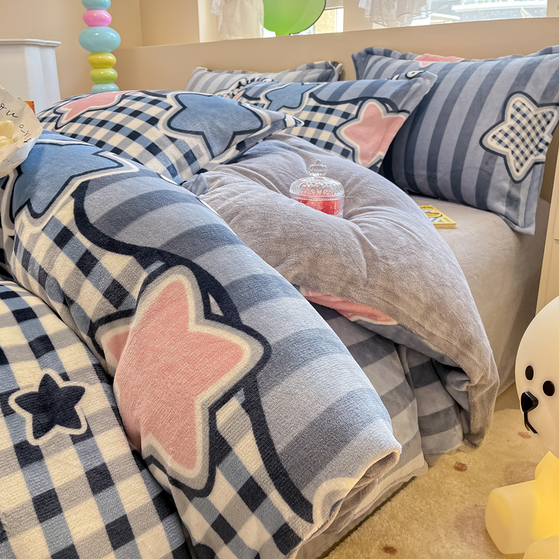 单件加厚牛奶绒被套加绒被罩