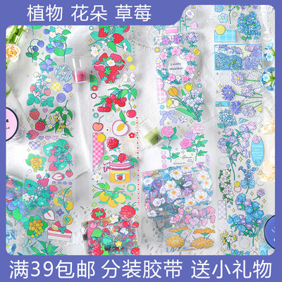 分装】Infeel.me水晶油墨PET胶带不思议植物园 清新可爱草莓手帐