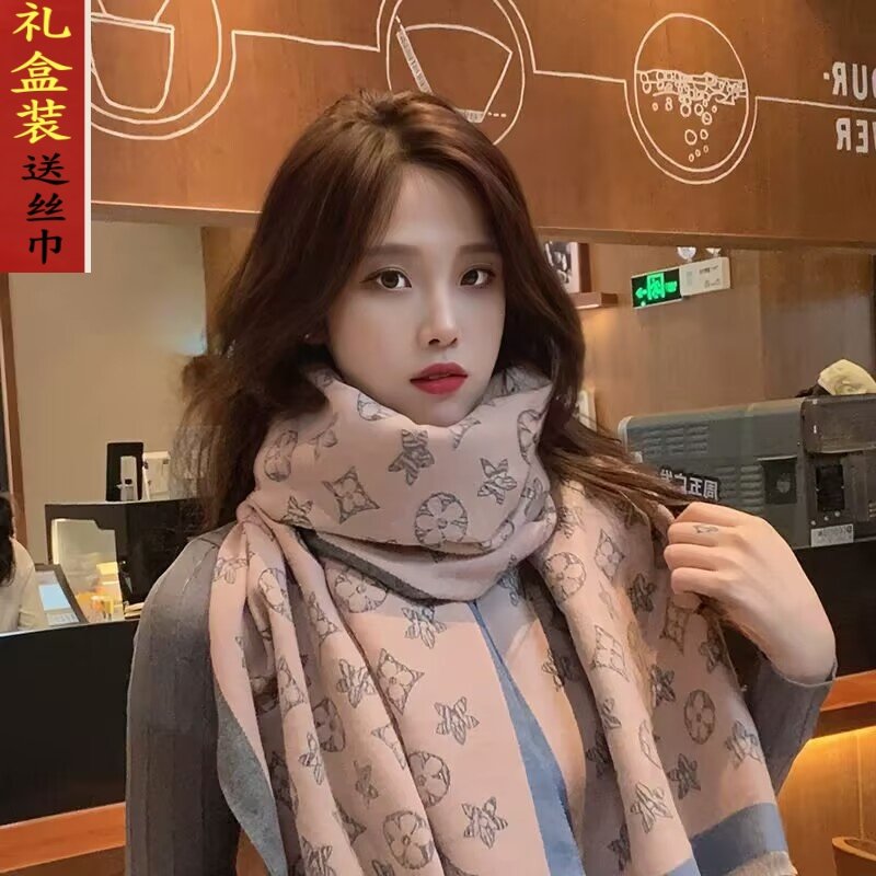 2025新款100%羊绒围巾女秋冬季保暖百搭韩版高级双面羊毛披肩加厚