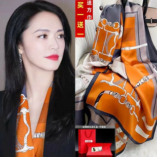 杭州高档丝巾女100%真丝送礼桑蚕丝长巾节日礼物围巾女披肩礼盒装