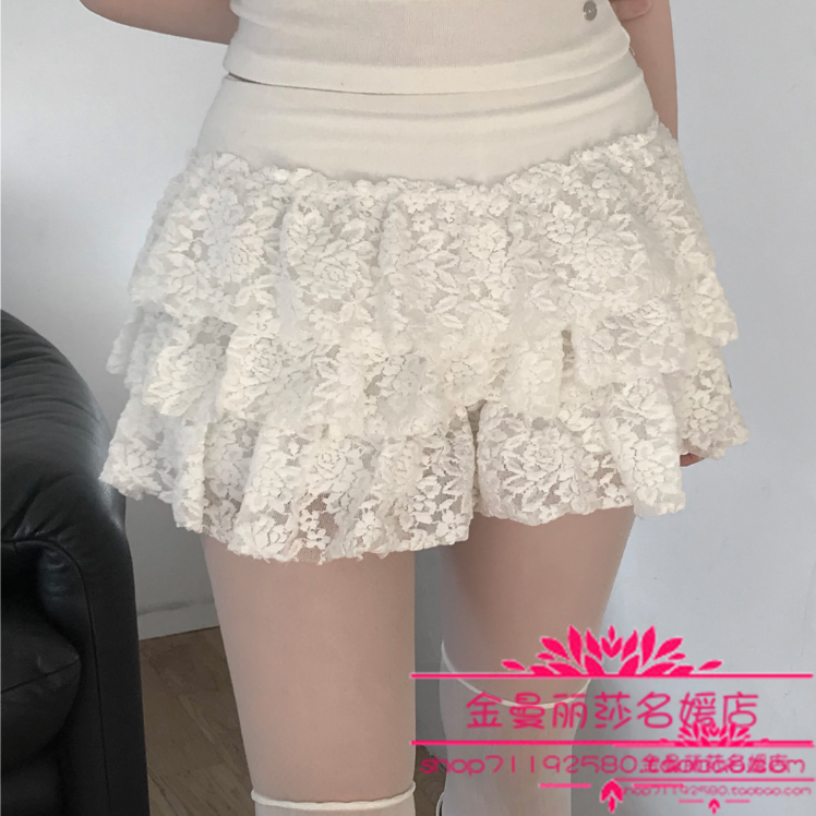 韩国官网正品代购2026年早春新款甜美时尚松紧腰蕾丝蛋糕短裤裙,女装/女士精品,半身裙,淘宝优惠券,粉丝福利购,淘宝优惠卷